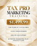 Cream and gold Tax Pro Marketing Training flyer for teams of 5–10